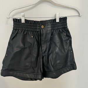 NWT Black Faux Leather Paperbag Waist Shorts women